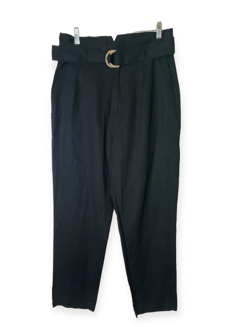 Sak's 5th Avenue Black Linen Blend Belted Ankle Pants Women's Size Medium